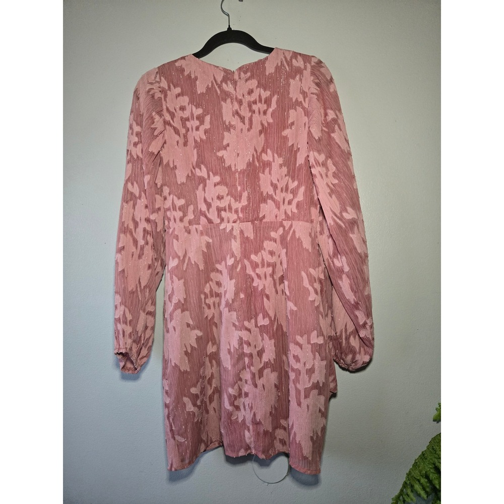 Lulus‎ Pink Floral Textured Mini Dress Long Sleeve V Neck Party Dress M - Picture 6 of 8
